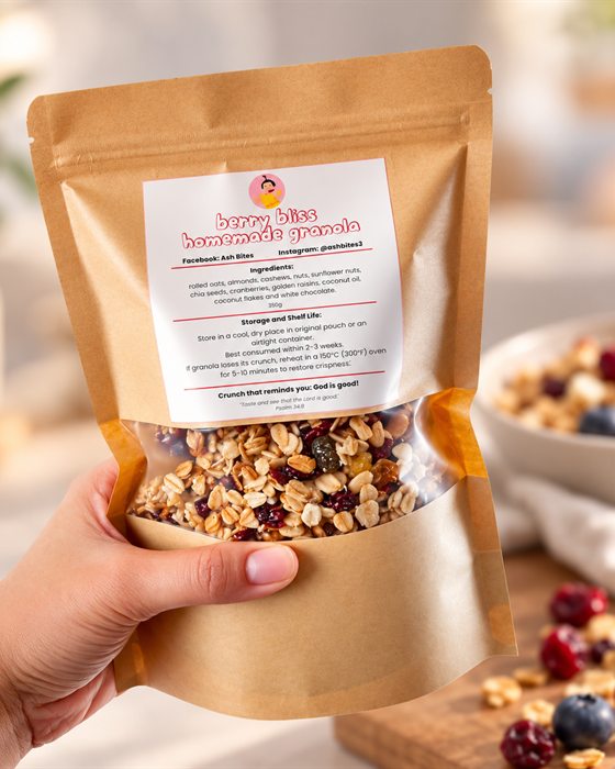 A pouch of Ash Bites Berry Bliss Homemade Granola