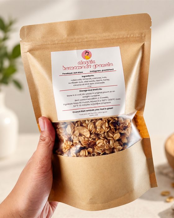 A pouch of Ash Bites Classic Homemade Granola