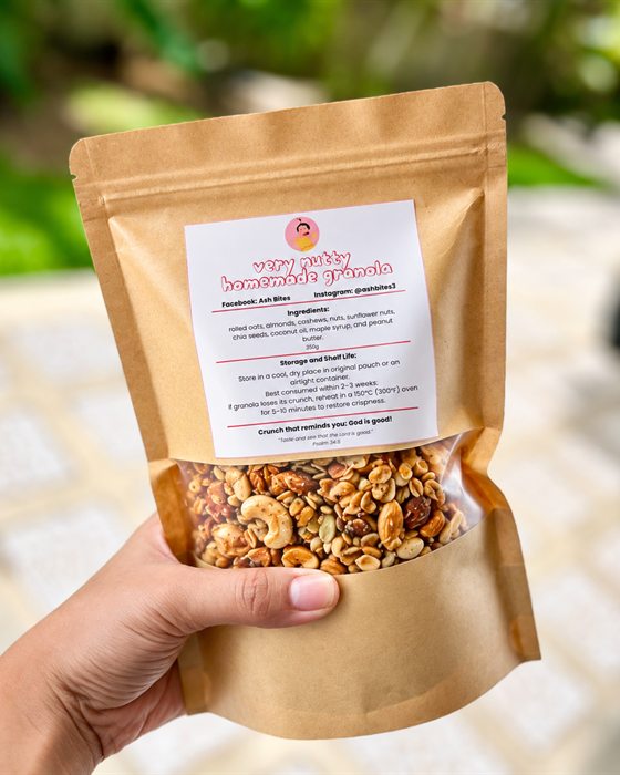 A pouch of Ash Bites Very Nutty Homemade Granola
